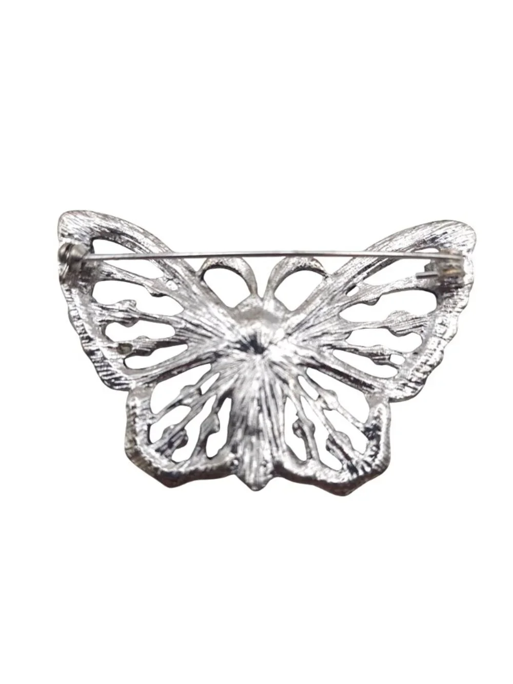 Marcasite Butterfly Brooch Pin Filigree Silver Tone Crystal Insect Vintage